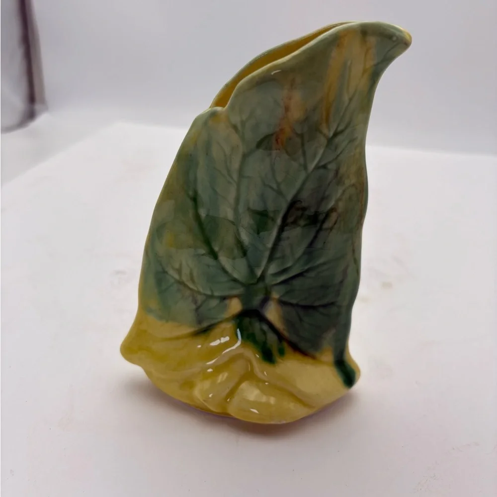 Mid-Century Modern Handcrafted Green and Yellow Leaf Vase